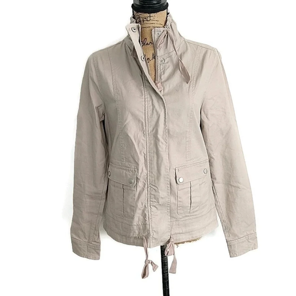 BKE Utility Jacket Womens Small Tan Military Full Zip Cotton Field Coat